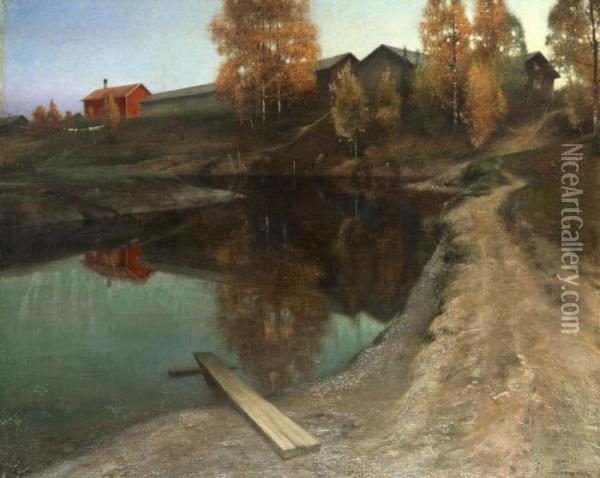 Aftonstamning I Dalarna Oil Painting - August Wilhelm Nikolaus Hagborg