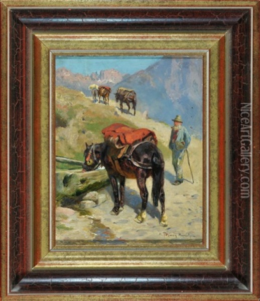 Weintransport Mit Pferden Auf Einem Saumpfad In Sudtirol Oil Painting - Max Joseph Pitzner