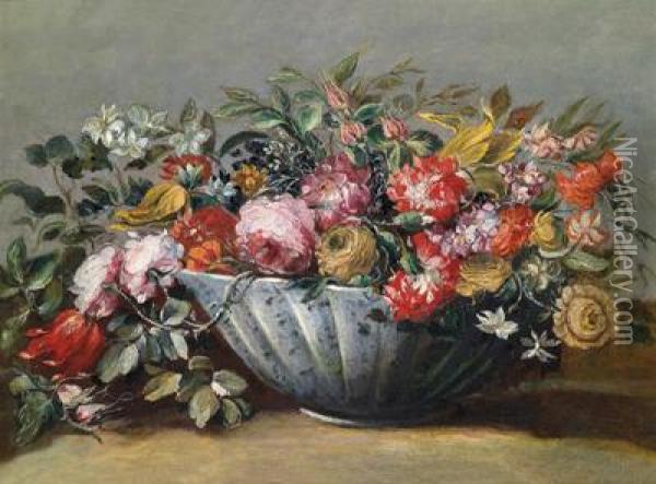 Natura Morta Floreale Con Rose Oil Painting - Francesco Guardi