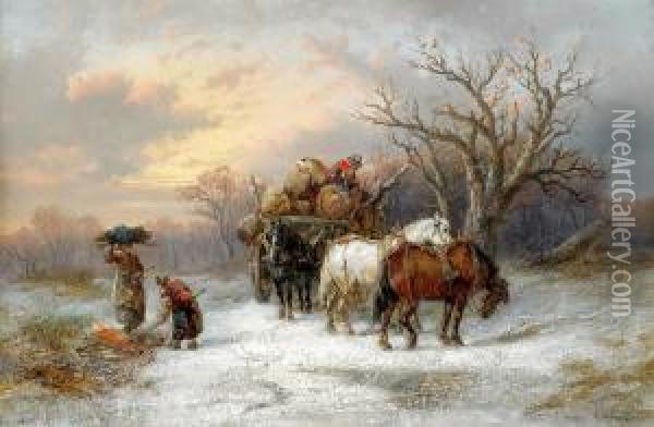 Vinterlandskap Med Hastekipage Oil Painting - Alexis de Leeuw