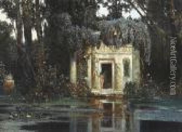 A Sprite By A Lakeside Temple Oil Painting - Max Roeder
