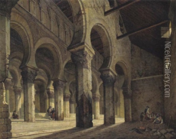 Innenraum Der Kathedrale Santa La Blanca, Toledo Oil Painting - Hubert Sattler