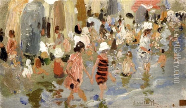 Ninos En La Playa (children On The Beach) Oil Painting - Cecilio Pla