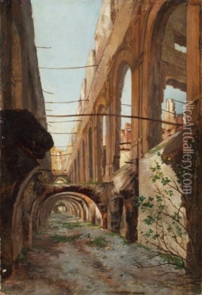 Ruines De La Cour Des Comptes Oil Painting - Auguste Aristide Fernand Constantin