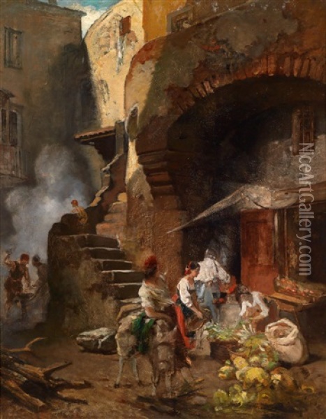 Schmiede In Venedig (chioggia, Angrenzend An Das Convento Sant'elena) Oil Painting - Rudolf Ribarz