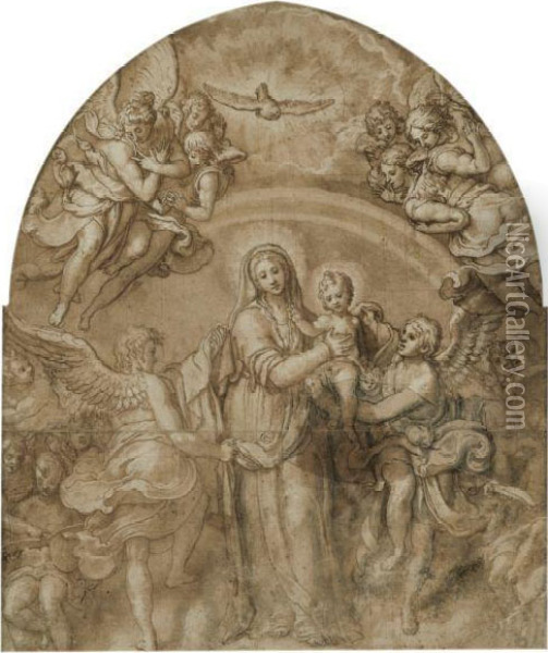 The Madonna And Child In Glory Oil Painting - Nicolo Martinelli Da Pesaro Il Trometta