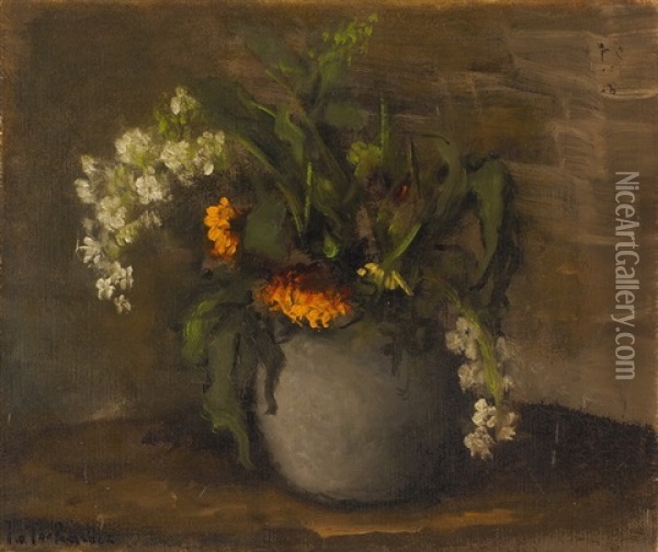 Blumenbouquet In Einem Steingutkrug Oil Painting - Johann Wilhelm Von Tscharner