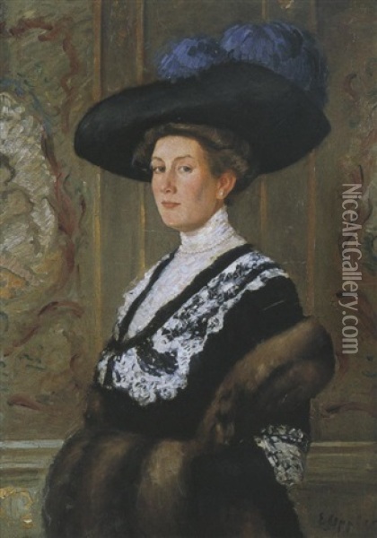 Portrait Einer Dame Mit Hut Oil Painting - Ernst Oppler