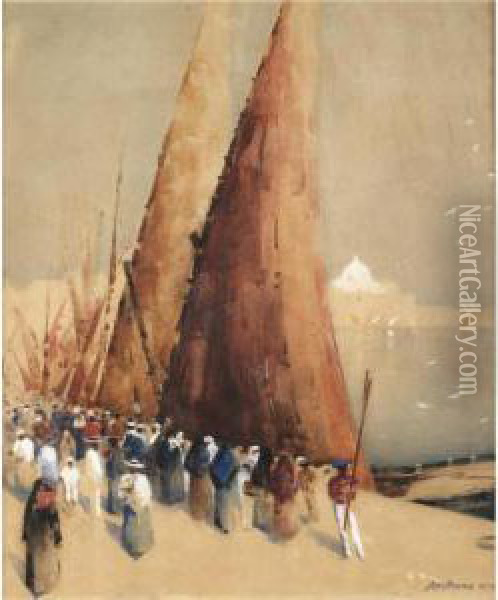Fishing Boats Oil Painting - Hans Jacob Hansen