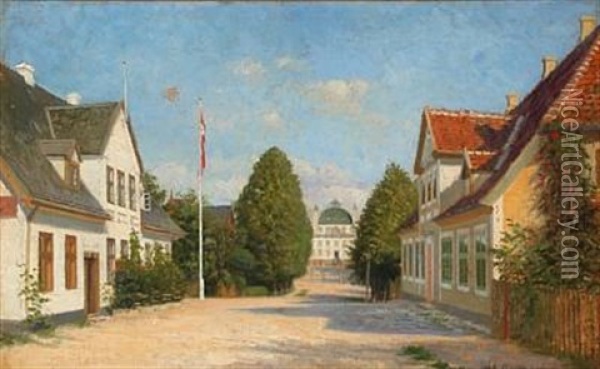 Summer Day At Fredensborg Palace, Denmark Oil Painting - Adolf Heinrich Claus Hansen