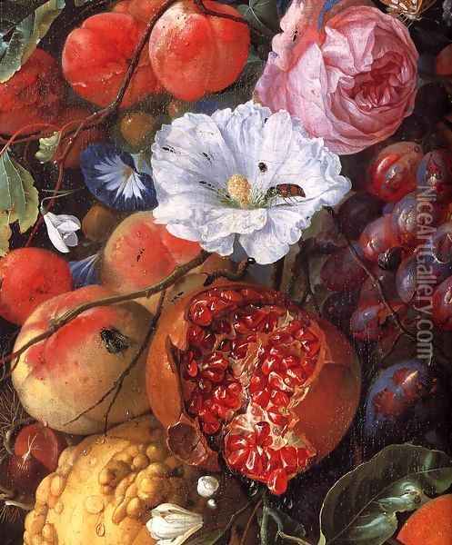Festoon of Fruit and Flowers (detail) 1660 Oil Painting - Jan Davidsz. De Heem