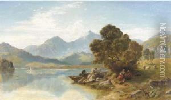 A Still Mountain Lake Oil Painting - John Mogford