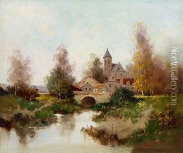 Blick Auf Eine Landschaft Am Fluss Oil Painting - Eugene Galien-Laloue