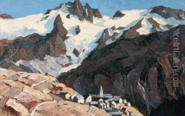 La Meije Depuis Le Village Du Chazelet Oil Painting - Lucien Poignant