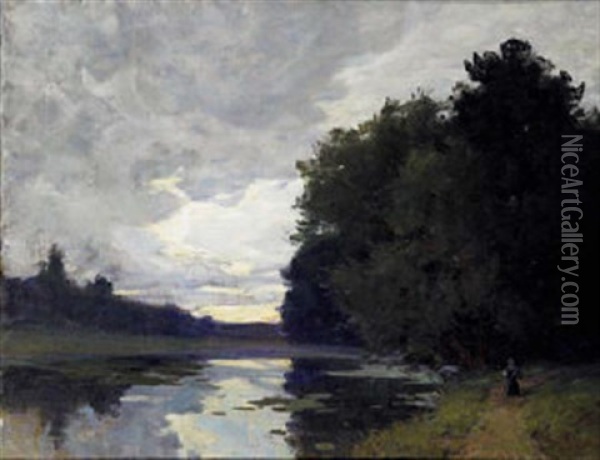 River Landscape Oil Painting - Hans (Jean) Iten