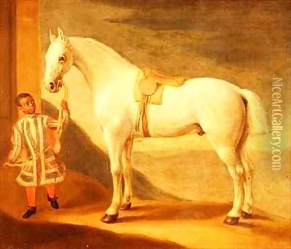 Carpenter , Lord Craven's favourite grey hunter, held by a negro page Oil Painting - Robert Byng or Bing