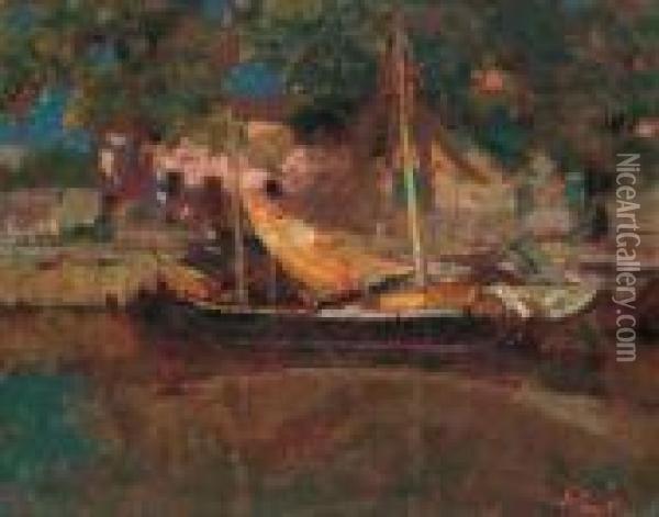 Barca Sul Fiume Oil Painting - Giuseppe Palanti