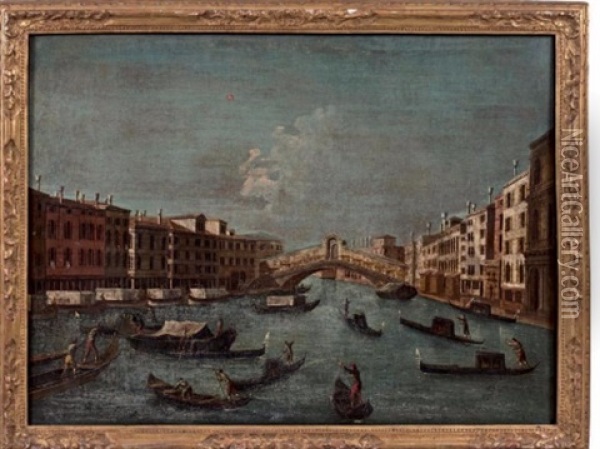 Vue Du Pont Du Rialto A Venise Vue De La Place Saint Marc A Venise Deux (2 Works) Oil Painting - Francesco Albotto