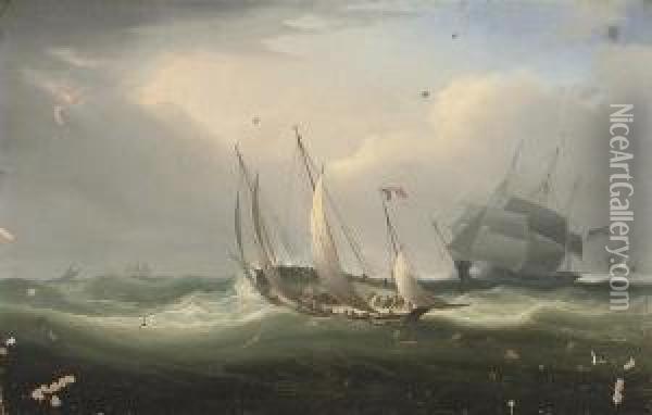 A Warning Shot Across The Smuggler's Bow Oil Painting - William Huggins