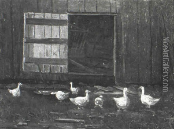 George Pinkham's Geese At Jackson, N.h. Oil Painting - Frank Henry Shapleigh