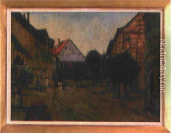 Dorfstrase Mit Personenstaffage Oil Painting - Ludwig Bolgiano