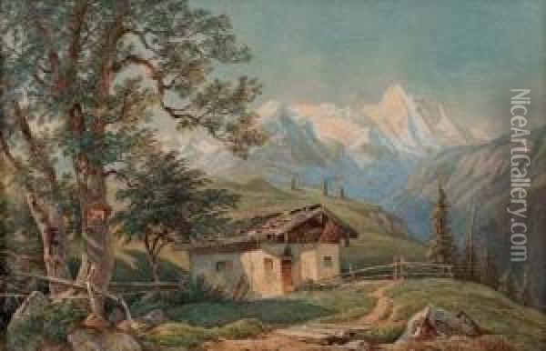 Kleine Almhutte Im Salzburgischen Mit Blick Auf Den Grosglockner Oil Painting - Franz Reinhold