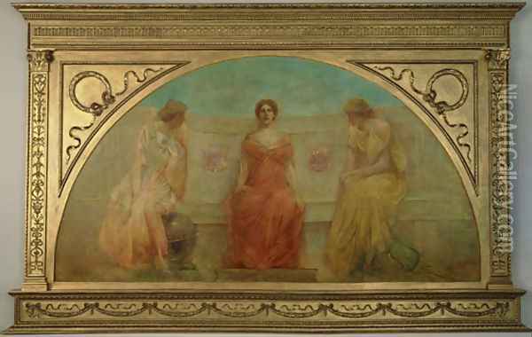 Commerce and Agriculture Bringing Wealth to Detroit Oil Painting - Thomas Wilmer Dewing