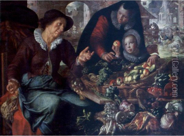 The Stall Of A Fruit And Vegetable Seller Oil Painting - Joachim Wtewael (Uytewael)