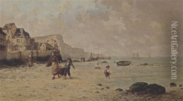 Maree Basse, Cote De Normandie Oil Painting - Clement (Charles-Henri) Quinton
