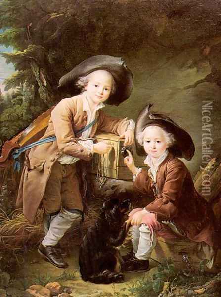 Le Comte and Chevalier de Choiseul as Savoyards 1758 Oil Painting - Francois-Hubert Drouais
