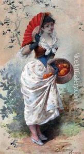 A Venetian Orange Seller Oil Painting - Emile Vernon