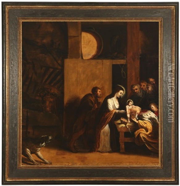 Holy Nativity Scene Oil Painting - Theodor Van Thulden