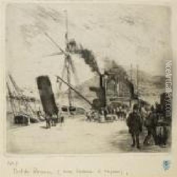 Port De Rouen (avec Bateau A Vapeur) Oil Painting - Camille Pissarro