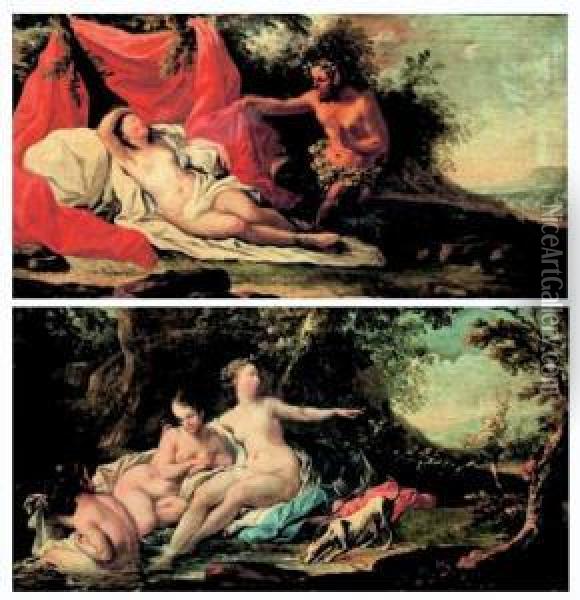Giove E Antiope - Il Bagno Di Diana Oil Painting - Pierre-Antoine Baudouin