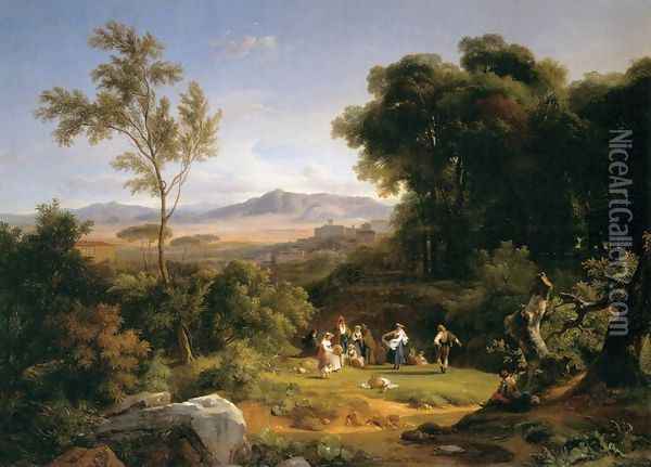 Landscape Inspired by the View of Frascati 1822 Oil Painting - Achille-Etna Michallon