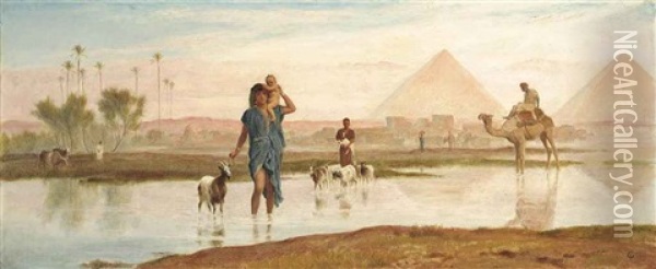 Crossing The Pool, Egypt Oil Painting - Frederick Goodall