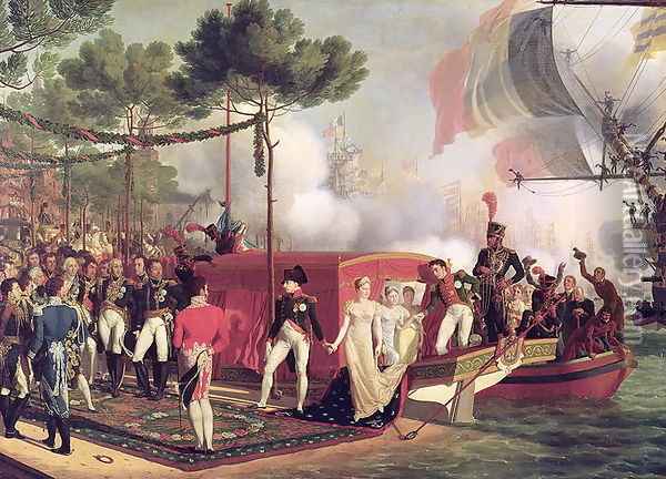 Napoleon I (1769-1821) and Marie Louise (1791-1847) Disembarking at Antwerp, 1810 Oil Painting - Louis Philippe Crepin
