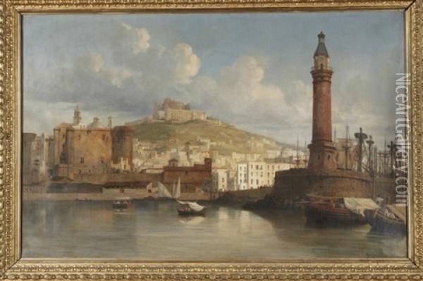 Vue Du Port De Naples Oil Painting - Jacques Guiaud