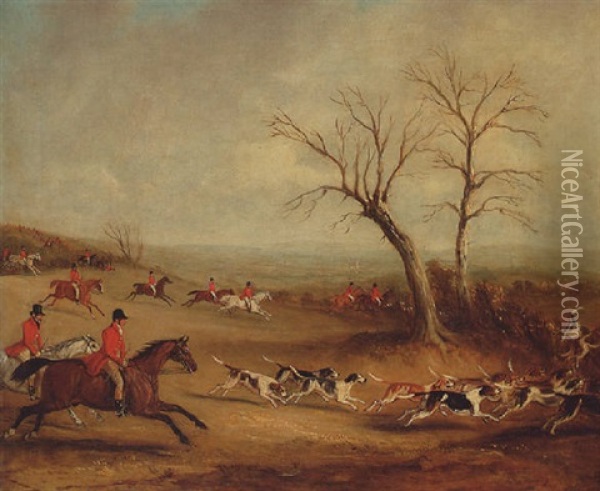 Captain White Hunting With The Quorn, Near Brooksby Hall Oil Painting - John Ferneley Jr.