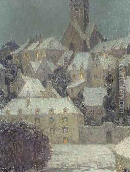 Winter Evening View of a Town Oil Painting - Henri Eugene Augustin Le Sidaner