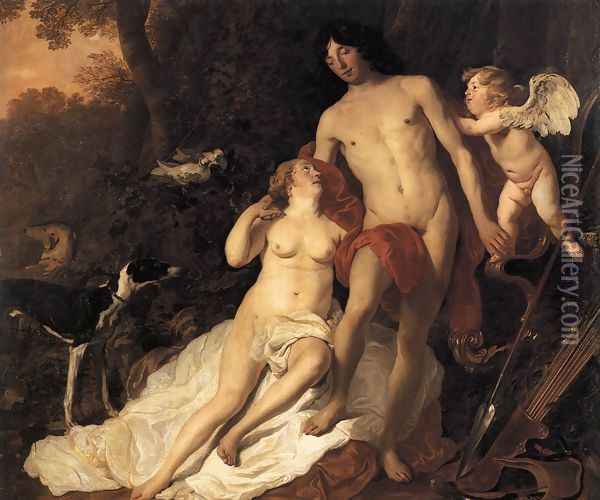 Venus and Adonis c. 1650 Oil Painting - Jacob Adriaensz Backer