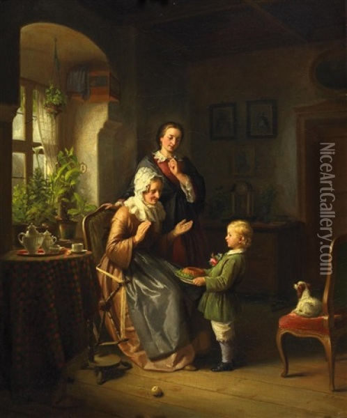 Der Geburtstagskuchen Oil Painting - Ferdinand Meyer-Wismar
