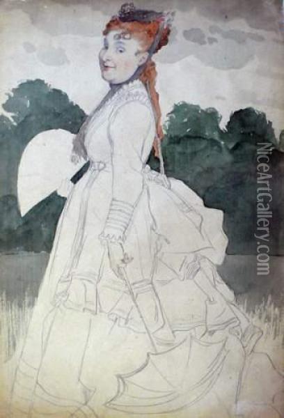 Madame Eugenie Pegg En Promenade. Oil Painting - James Jacques Joseph Tissot