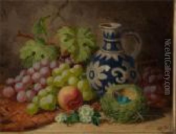 Composizione Di Frutta, Una Brocca E Un Nido Di Uova Oil Painting - Charles Thomas Bale