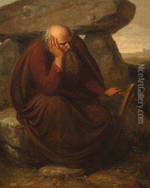 Elderly Man Resting By A Dolmen Oil Painting - Christian Faedder Hoyer