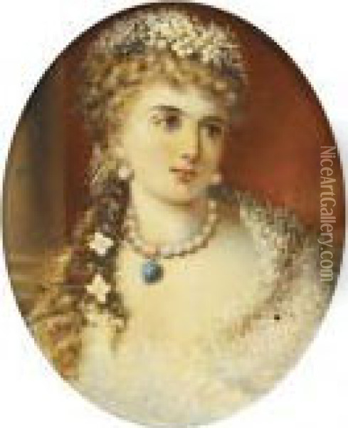 Ritratto Di Fanciulla Con Corona Di Fiori E Perle Oil Painting - Edward Charles Barnes
