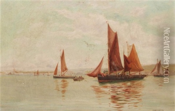 Cornish Coastal Scene ( Pair) Oil Painting - Henry Martin