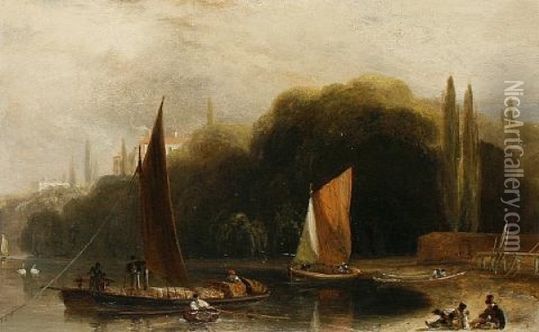 On The Thames Near Richmond Oil Painting - William Daniell