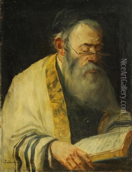 A Rabbi Reading Oil Painting - Lazar Krestin