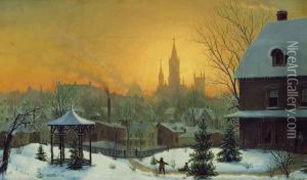 Town In Winter Oil Painting - Mortimer L. Smith